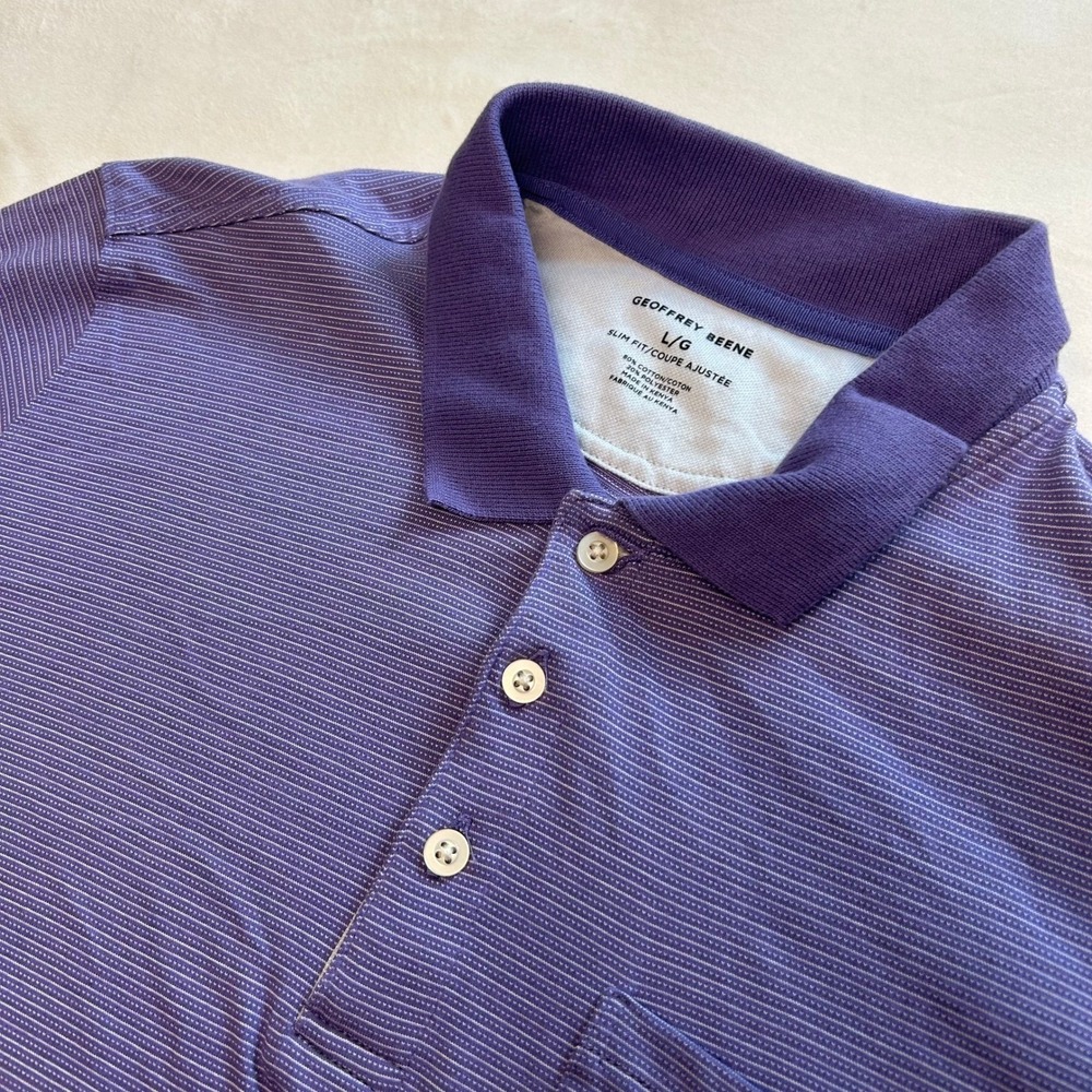 Geoffrey Beene Mens Purple Micro Stripe Slim Fit Polo Shirt Large Short Sleeve